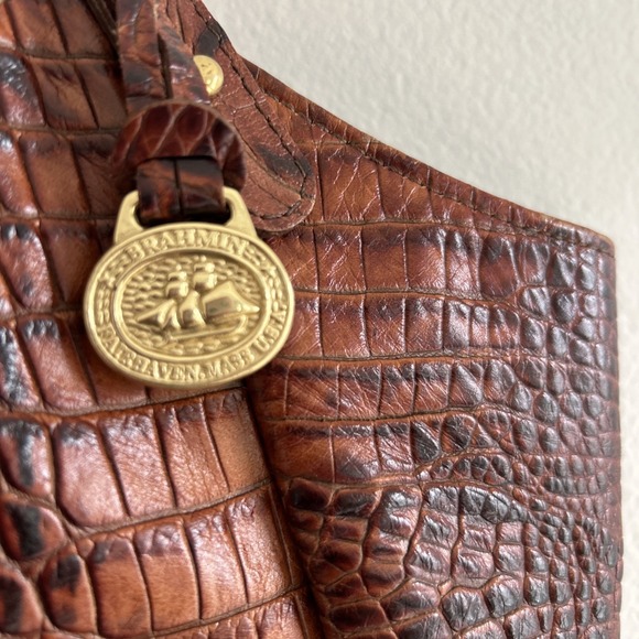 Brahmin Toasted Almond Shoulder  Croc Handbag Jacqueline Purse Bag Vintage - Picture 4 of 14